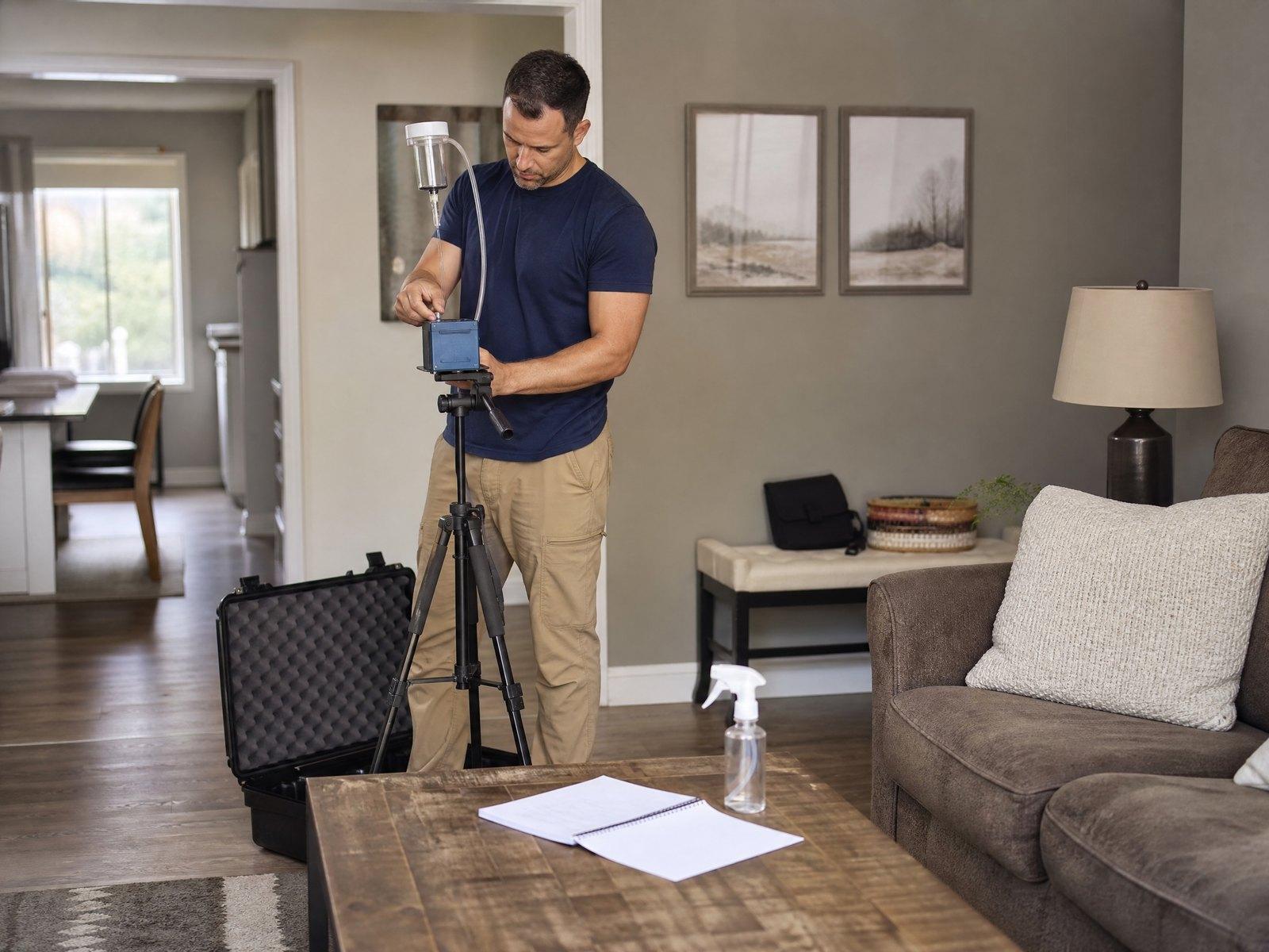 Setting up an air sampling pump in a living room
